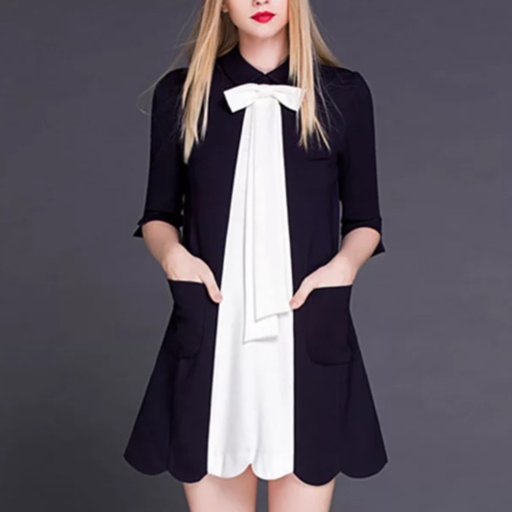 Custom made black dress with white bow